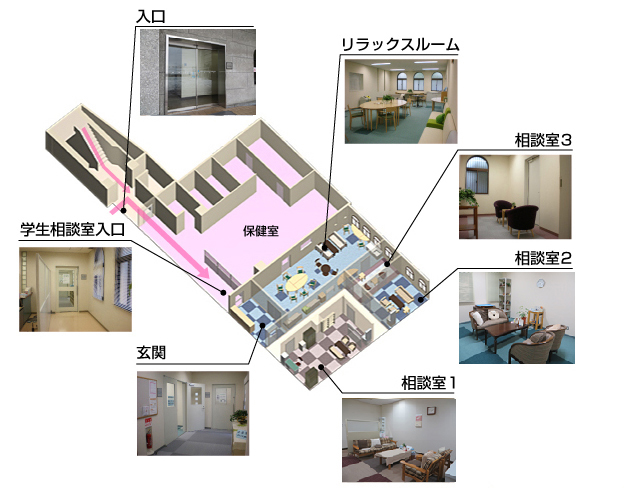 大宮キャンパス2号館1F（保健室奥）の地図