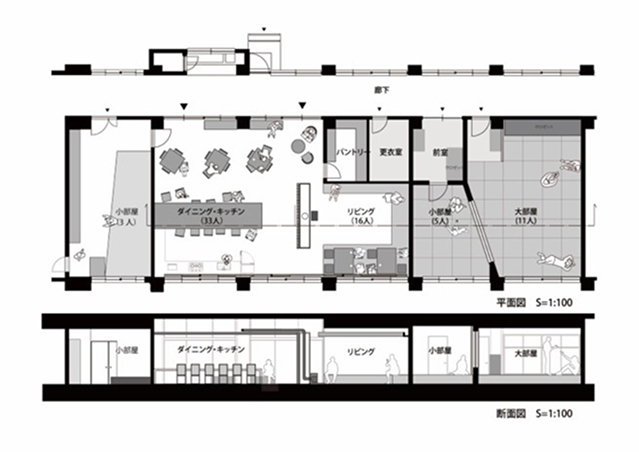 大机と畳小上がりで集う案 の図面